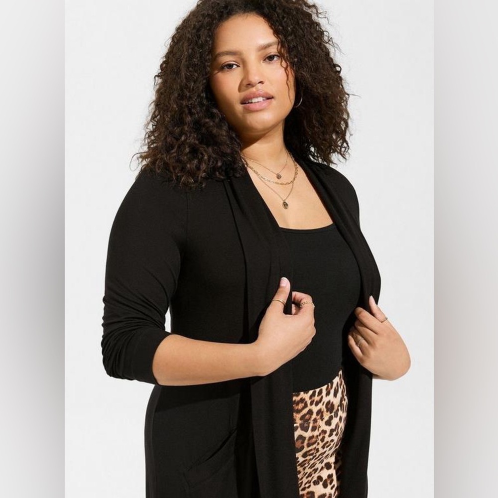 NWT Torrid Super Soft Cardigan Straight Front, Size 0 (L/12), Black - Picture 2 of 10